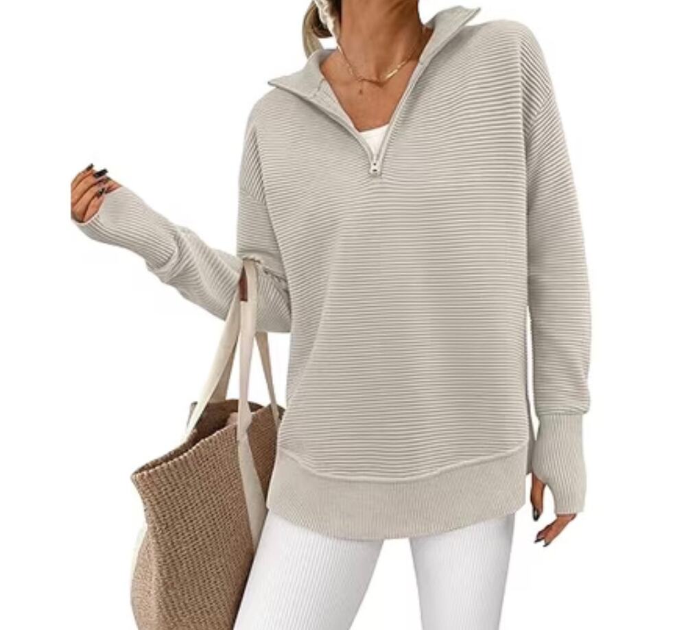 PRETTYGARDEN Women’s Medium Red Qrtr Zip Sweater Ribbed Knit Pullover Thumb Hole